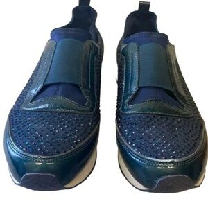 Donald J Pliner Ryley Crystal Slip-On Sneaker Blue Green Size 8
